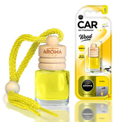 Aroma Wood αρωματικό αυτοκινήτου με άρωμα βανίλιας, γυάλινο μπουκάλι και ξύλινο καπάκι