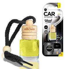 Αρωματικό αυτοκινήτου Aroma Wood Black με γυάλινο μπουκαλάκι και ξύλινο καπάκι