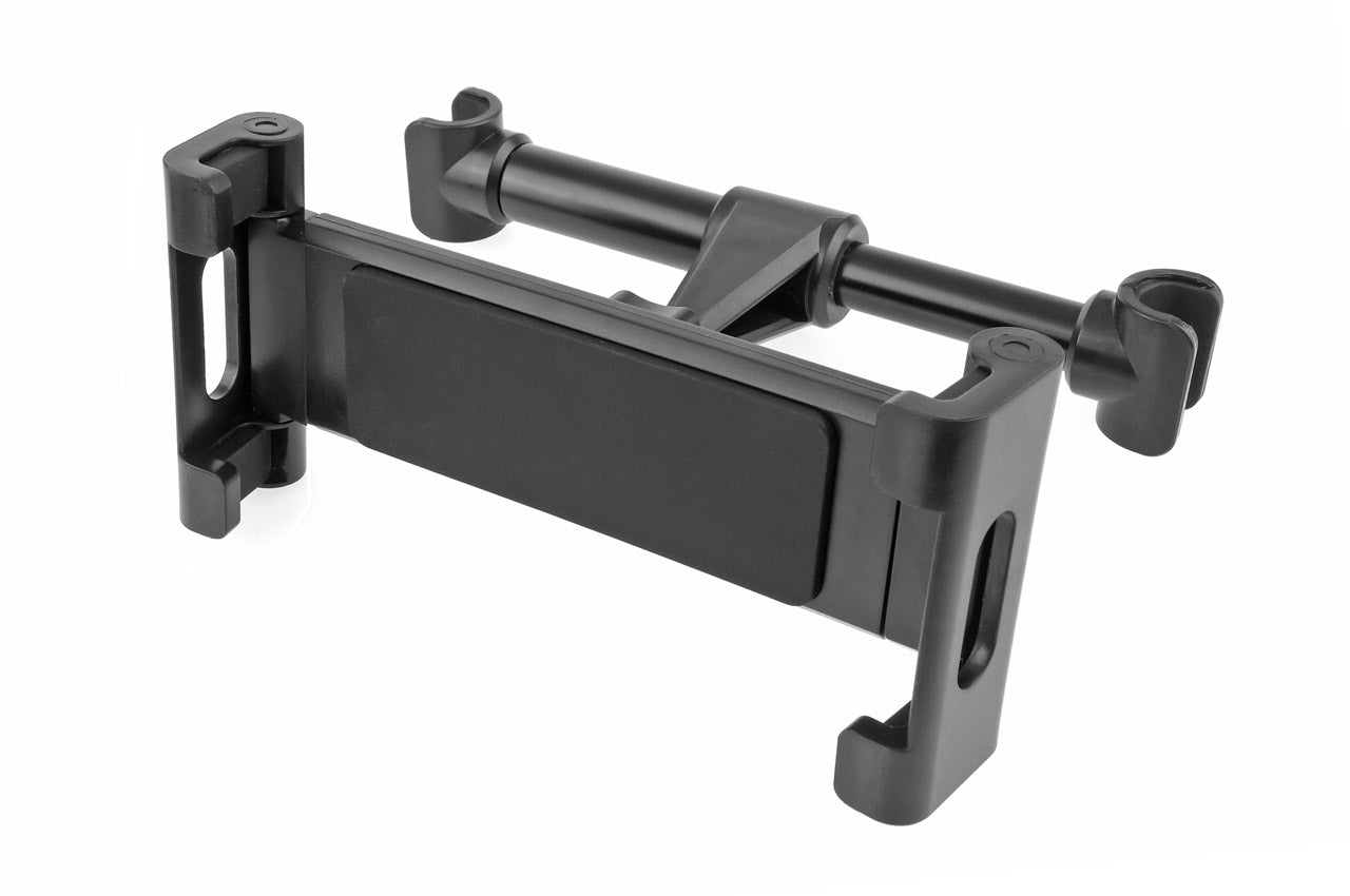 Sort tablet holder monteret på bilens nakkestøtte
