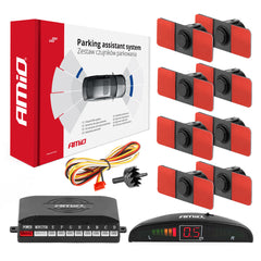 Parkeringsassistentsystem med 8 sorte sensorer og LED-display