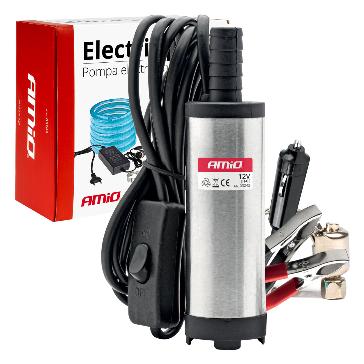 Nedsænkelig dieselpumpe med 12 V og 230 V-adapter