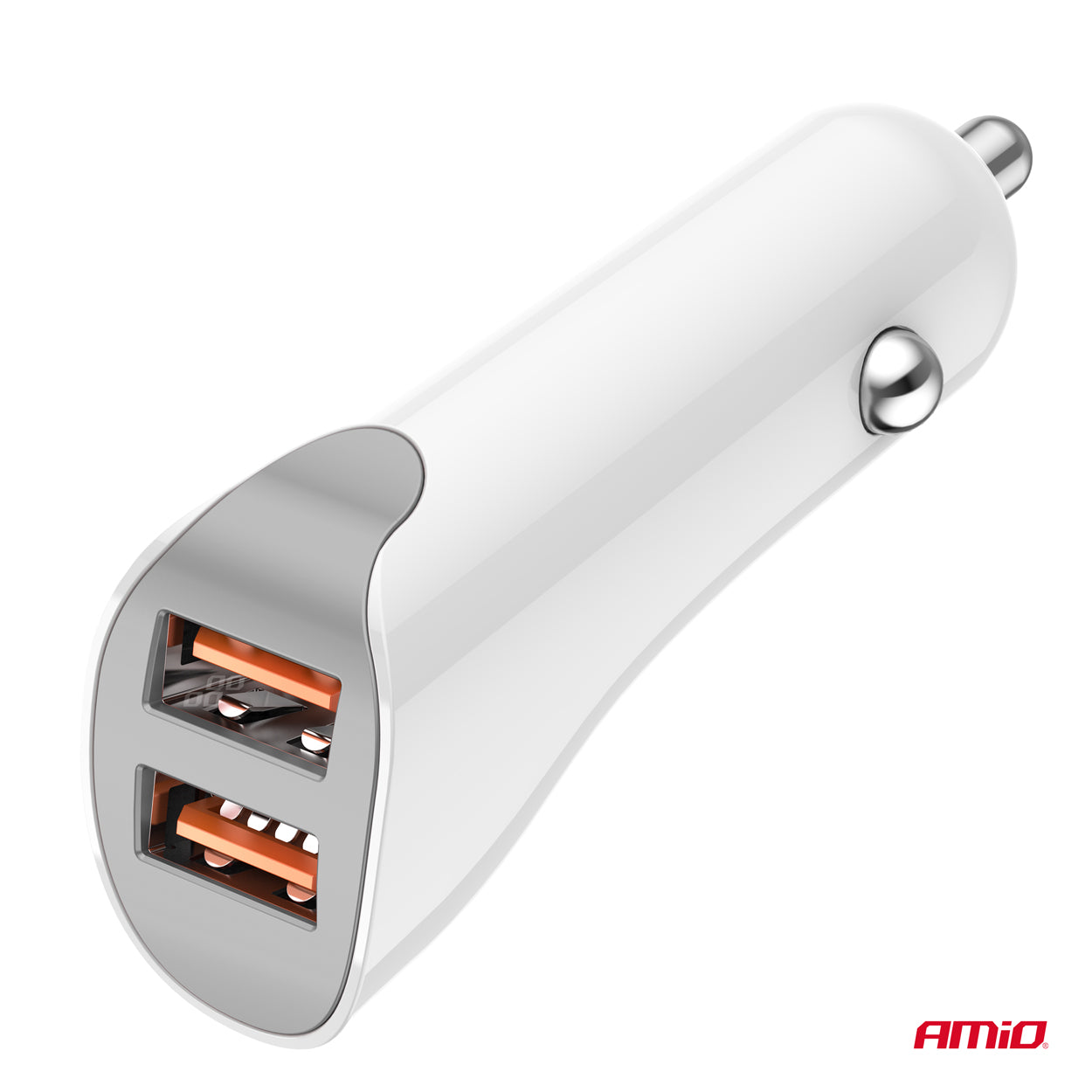 Hvid USB-billader til bilens cigarettænderstik