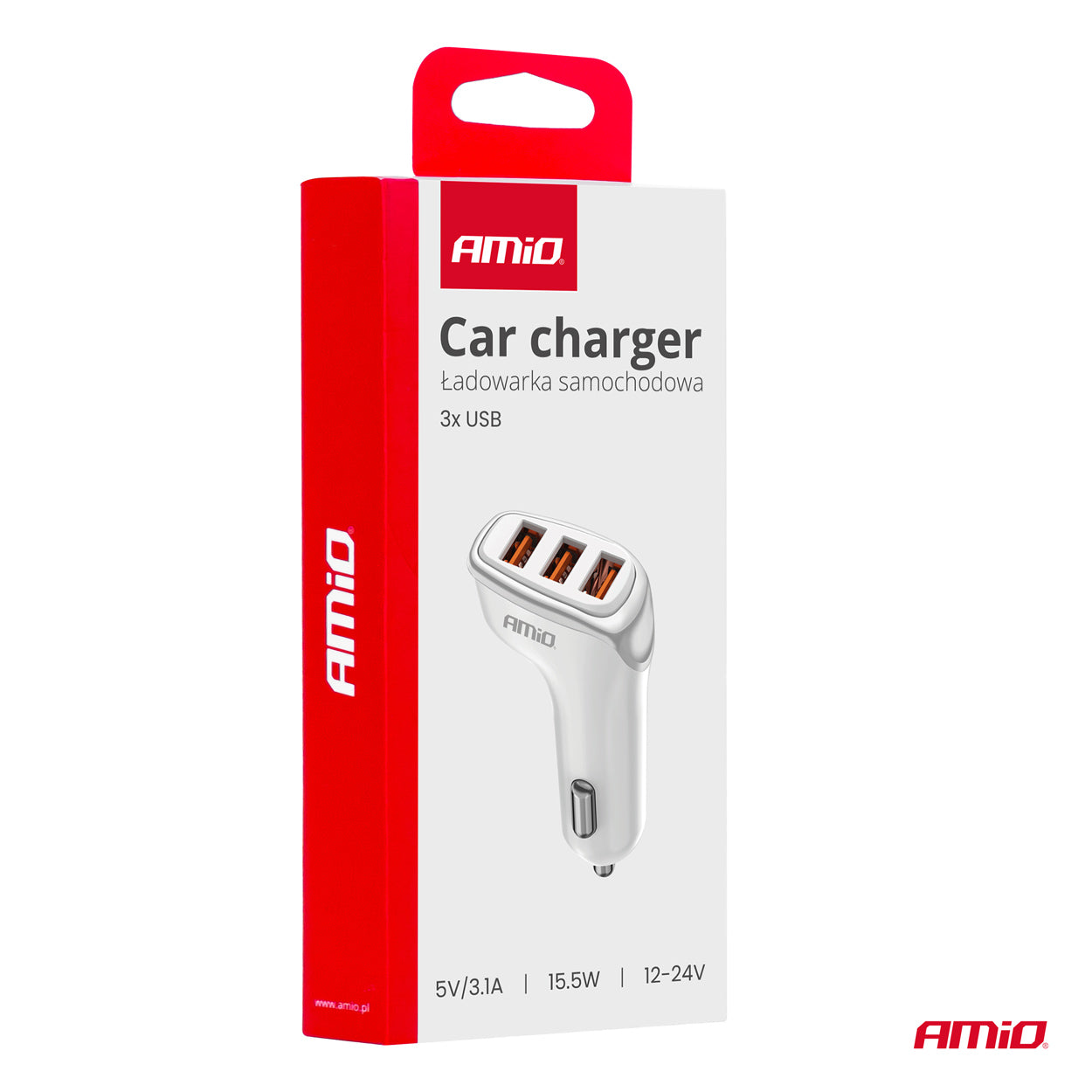 Hvid USB-A-billader til bilens cigaretstik