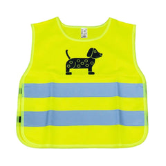 Gul sikkerhedsvest til børn med hundemotiv og reflekterende striber