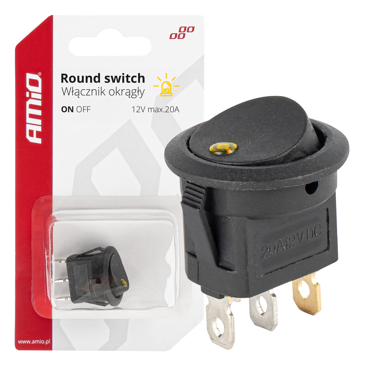 Rund 12 V 20 A afbryder med LED-belysning