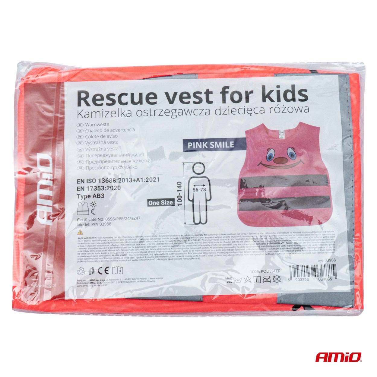 Pink refleksvest til børn med let materiale