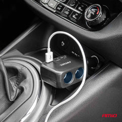 Dobbelt cigarettænderudtag med to USB-A-porte og USB-C