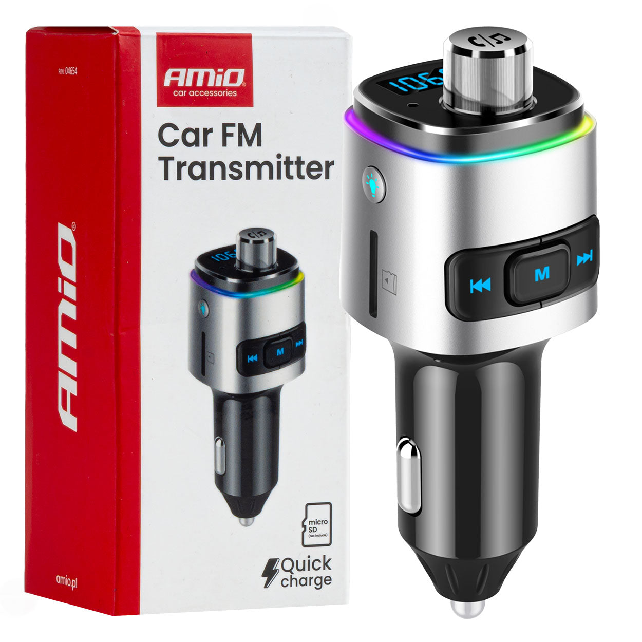 FM-transmitter med Bluetooth, 2 USB-A-porte og microSD-kortplads