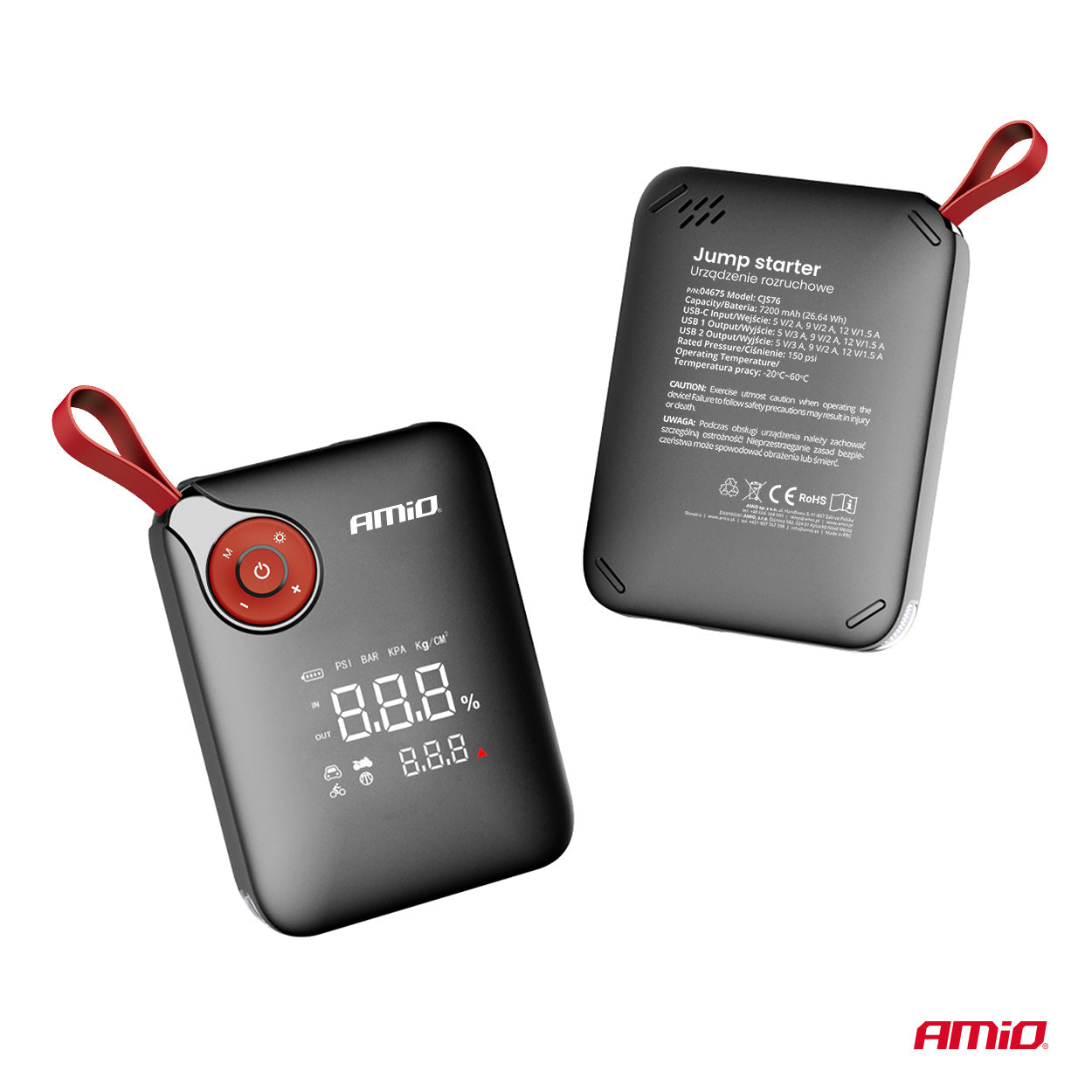 Mini 4-i-1 jumpstarter med kompressor og LED