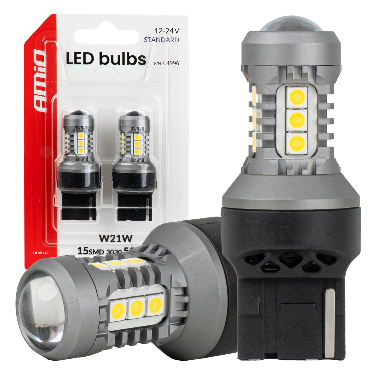 Λάμπα LED 7440 W21W με 15 SMD 3030 LED και λευκό φωτισμό