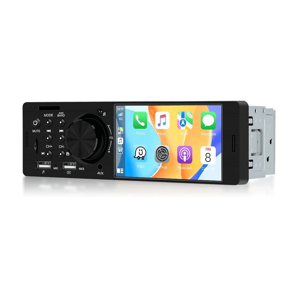 Universal ραδιόφωνο 1-DIN 4" με Apple CarPlay και Android Auto (ενσύρματο), οθόνη 4" και χειρισμό με πλήκτρα.