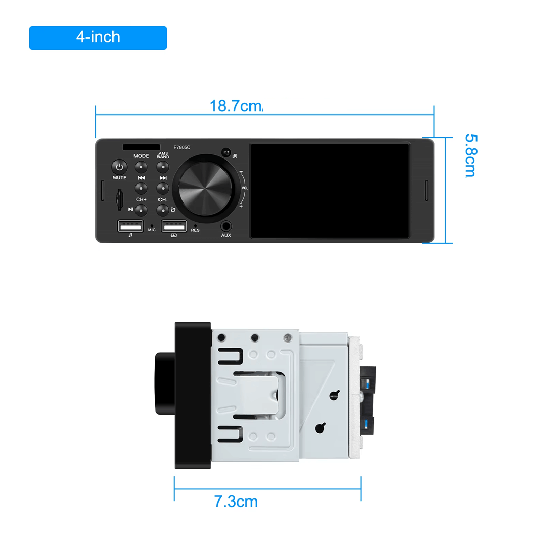 Universal ραδιόφωνο 1-DIN 4" με Apple CarPlay και Android Auto (ενσύρματο), οθόνη 4" και επιλογές συνδεσιμότητας.