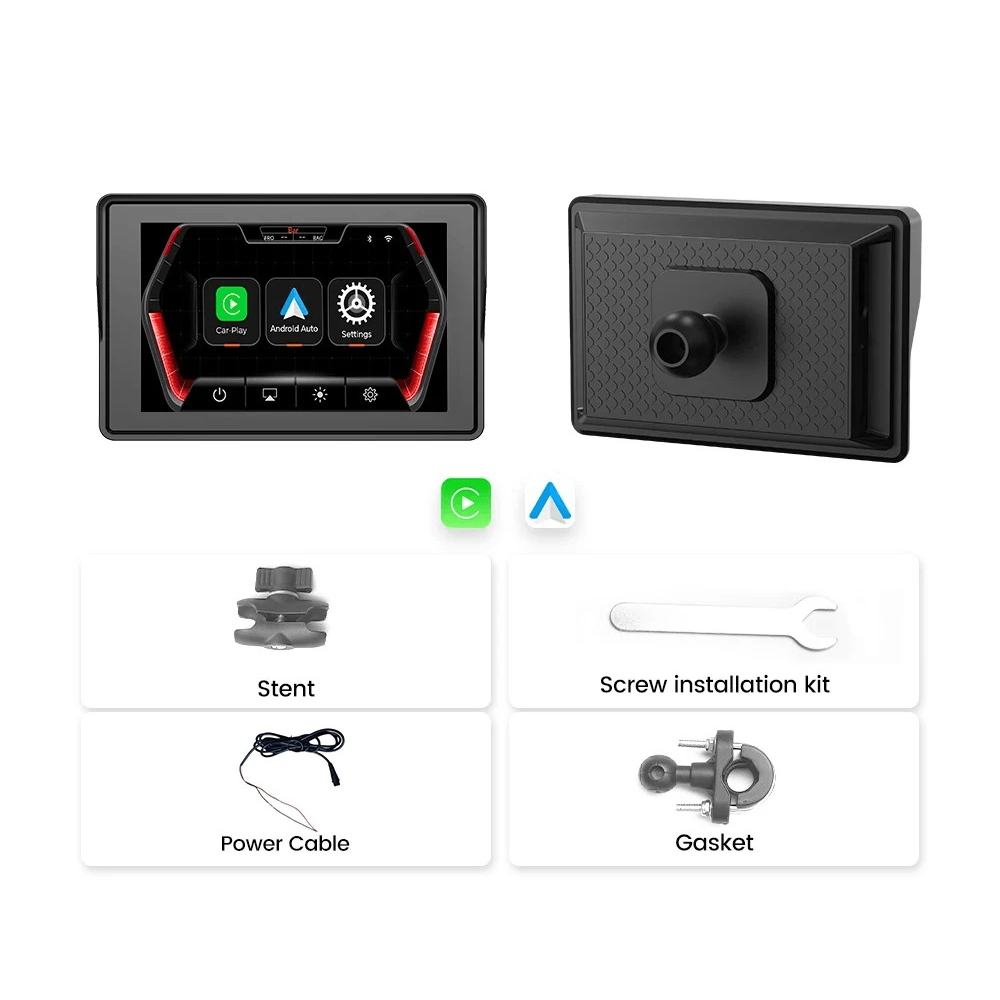 5” CarPlay για Μοτοσικλέτα – Ασύρματη οθόνη Apple CarPlay & Android Auto (IP67) με αξεσουάρ