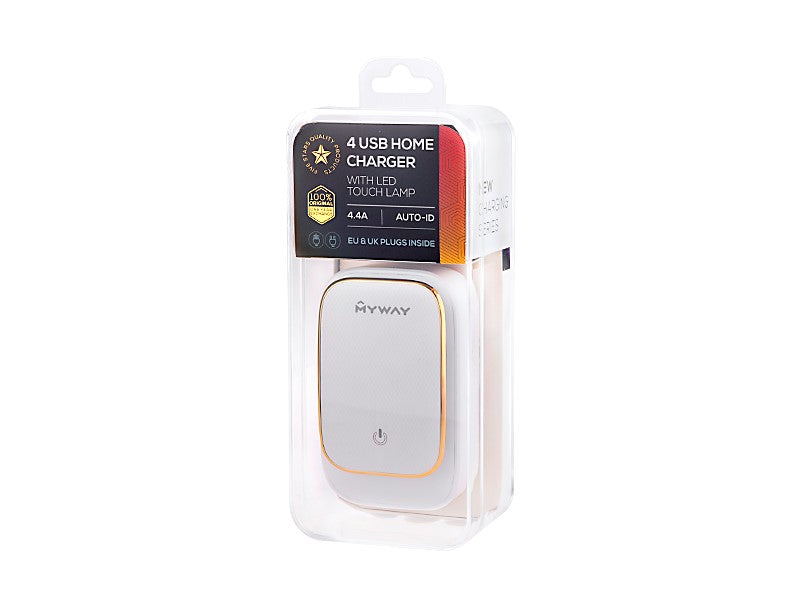 Ταξιδιωτικός φορτιστής με 4 USB-A, 4,4A και ενσωματωμένη λάμπα LED