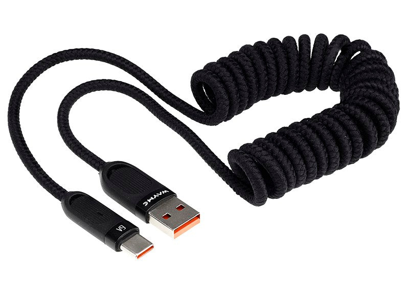 WAYME καλώδιο φόρτισης USB-C με σπειροειδή σχεδιασμό σε μαύρο χρώμα, 50-180 εκ.