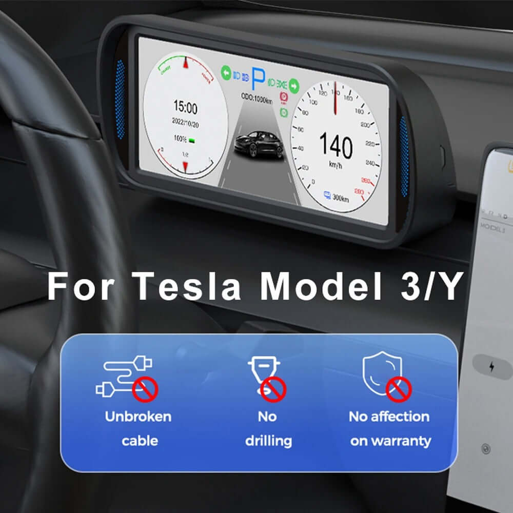 6.8" IPS HD HUD-scherm voor Tesla Model 3/Y – Plug & Play Head-Up Display toont rijgegevens in een elegant design.
