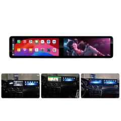 Mercedes A/CLA/GLA - 2x 12.3" scherm met Apple CarPlay en Android Auto, met dubbele schermweergave voor het auto-interieur.
