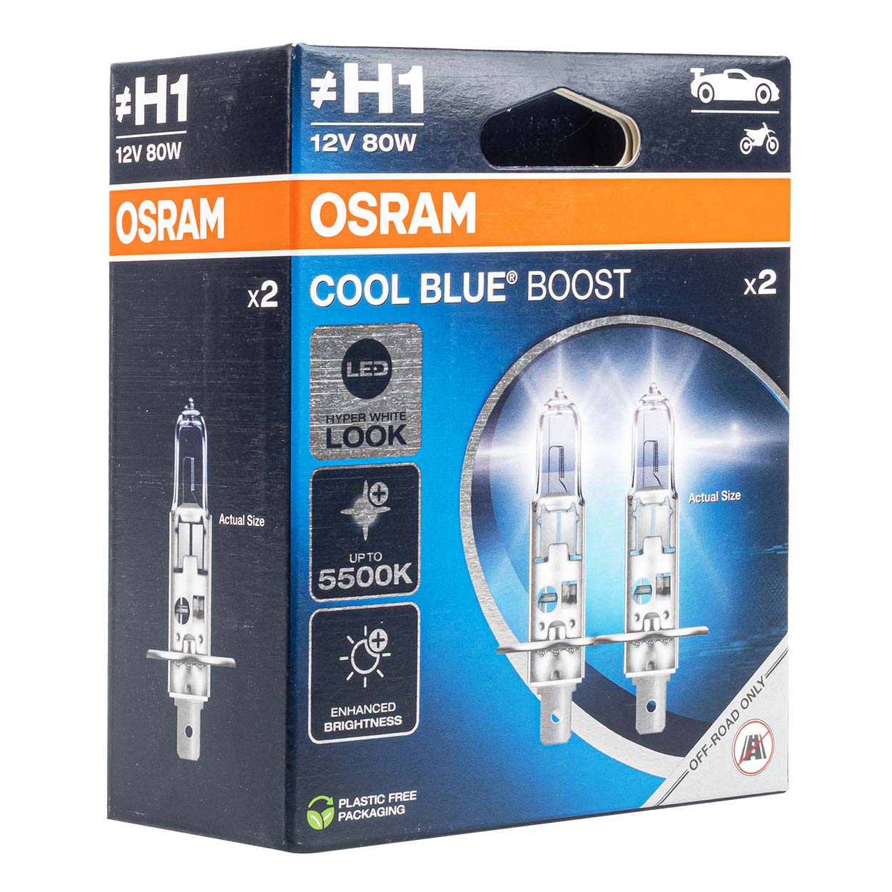 Λαμπτήρες αλογόνου Osram H1 12V 55W P14,5s Cool Blue Boost 5500K, 2 τεμ.