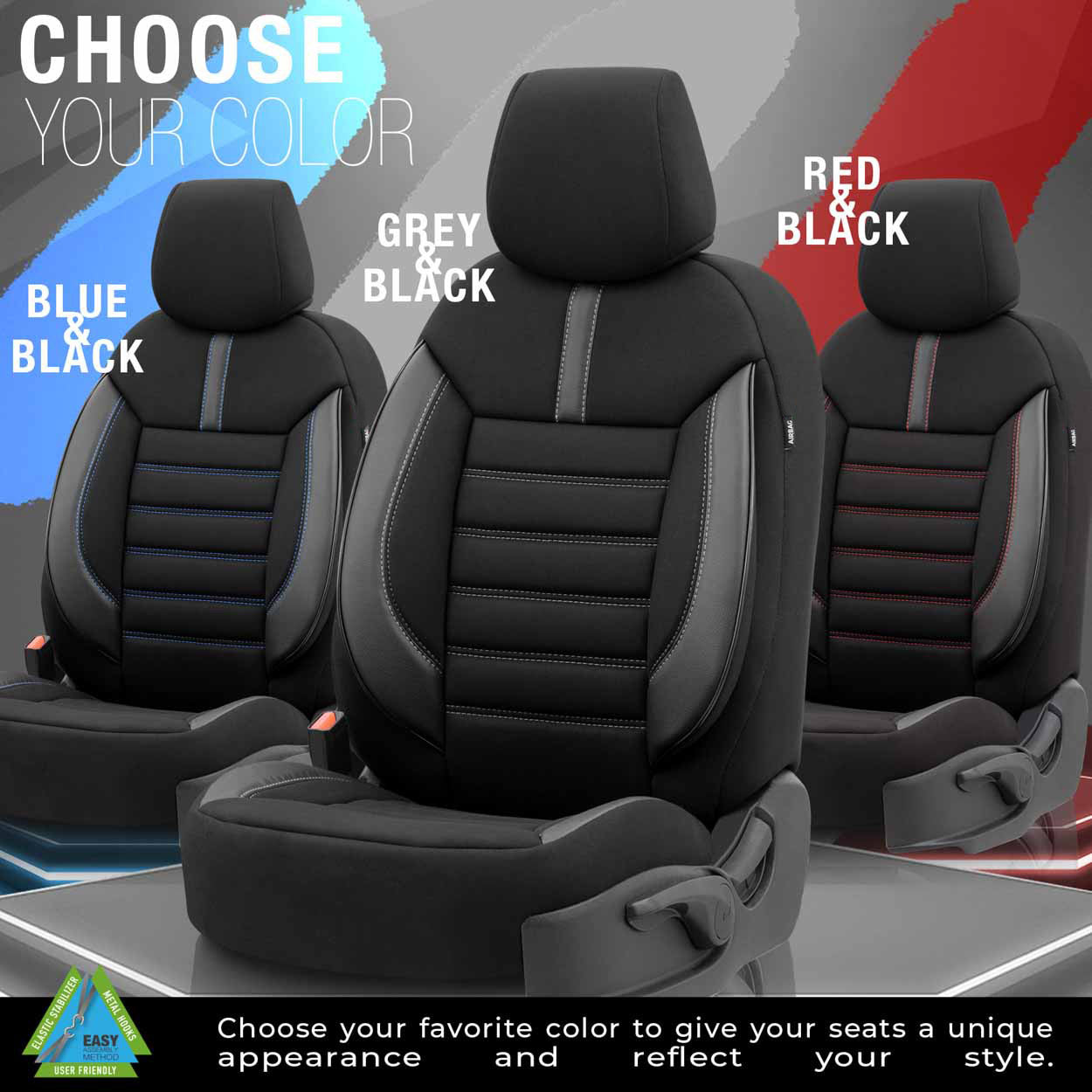 OTOM LIMITED 101 sædeovertræk med sort og rødt design