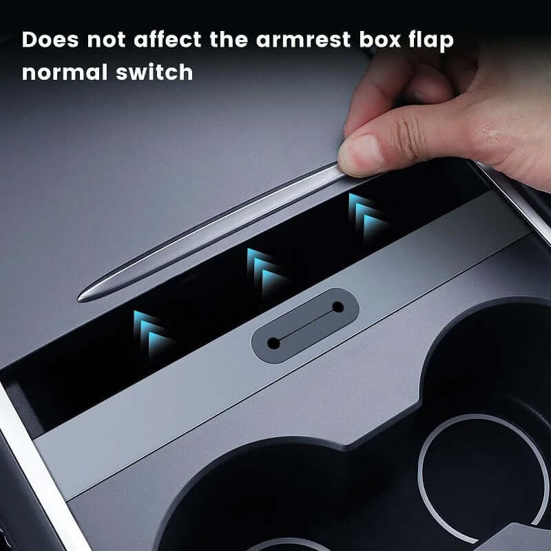 USB-hub voor Tesla Model 3/Y (2021–2023) installatie, compatibiliteit met schakelaar van de armsteunbox.