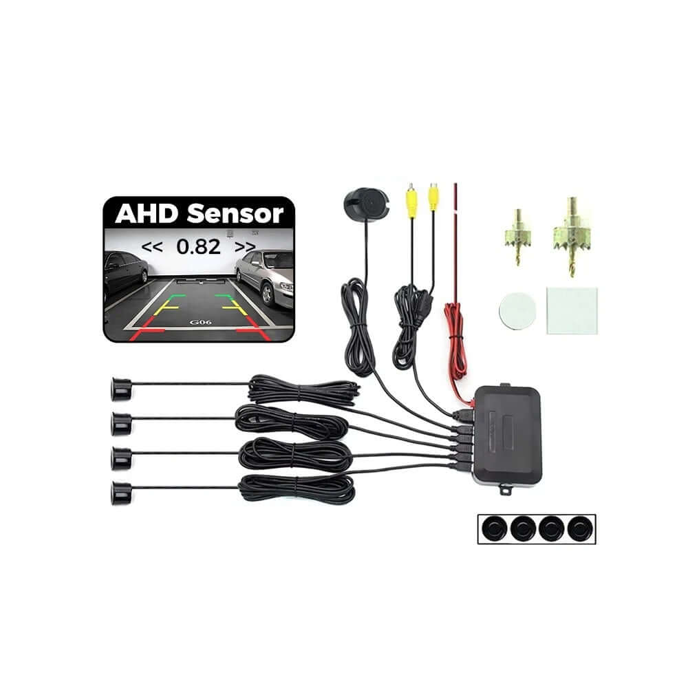 Σετ αισθητήρων στάθμευσης με 4 αισθητήρες και κάμερα οπισθοπορείας – προβολή στην οθόνη του ράδιο – Bilmedie.dk