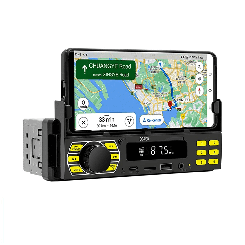 Universal ραδιόφωνο 1-DIN με βάση κινητού, USB-C και Bluetooth 5.1 με πλοήγηση GPS στο τηλέφωνο.