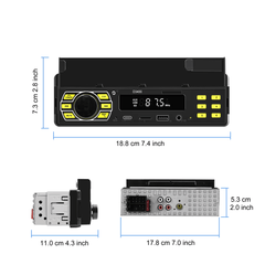 Universal ραδιόφωνο 1-DIN με βάση κινητού, USB-C και Bluetooth 5.1 με ψηφιακή οθόνη και θύρες.