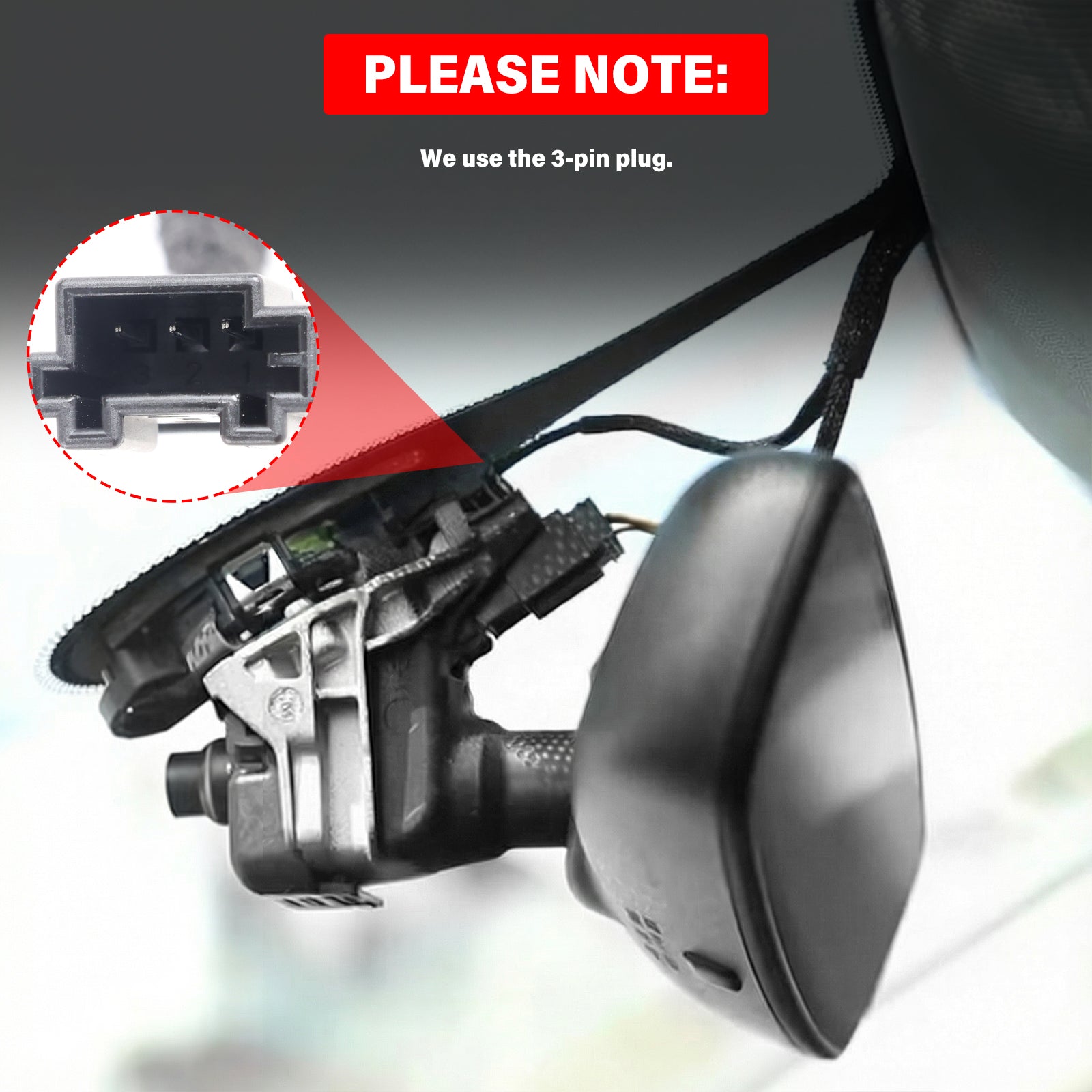Λεπτομέρειες εγκατάστασης της Audi dashcam 4K OEM-look με σύνδεση βύσματος 3 ακίδων και σχεδιασμό κάμερας.