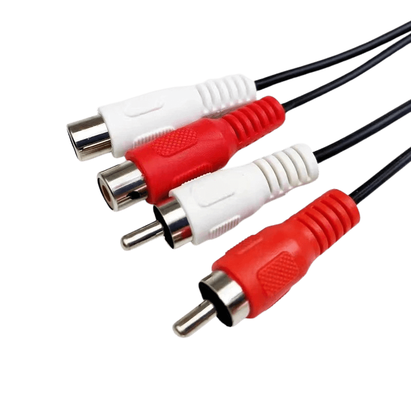 RCA-verlengkabel – 1 meter (rood/wit, male naar female) met rode en witte stekkers, ideaal voor audioverbindingen.