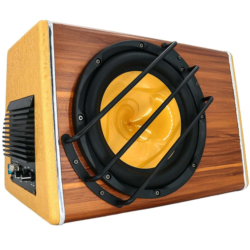 Υπογούφερ αυτοκινήτου 200W RMS – μπάσο πορτμπαγκάζ 3800W με ξύλινο φινίρισμα και μεγάλη μονάδα ηχείου