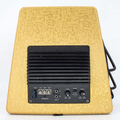 Auto subwoofer 200W RMS – kofferbakbas 3800W achterzijde met aansluitingen en bedieningselementen