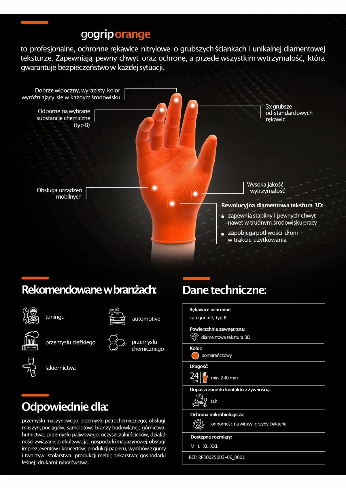 GoGrip orange nitrilhandsker med 3D-diamantstruktur