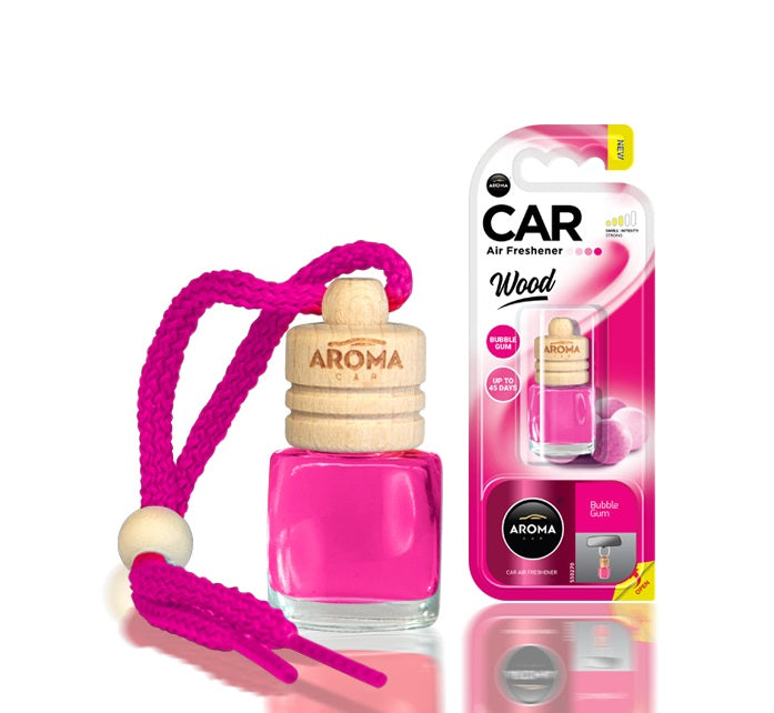 Aroma Wood Bubble Gum αρωματικό αυτοκινήτου με γυάλινο μπουκάλι και ξύλινο καπάκι